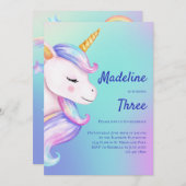 Unicorn Invitation Anniversaire Filles Pastel Arc- (Devant / Derrière)