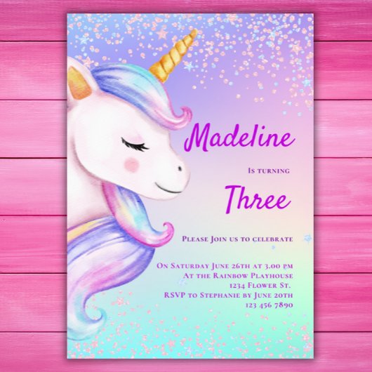 Unicorn Invitation Anniversaire Filles Pastel Arc-