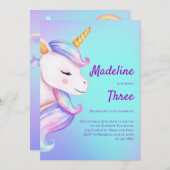 Unicorn Invitation Anniversaire Filles Pastel Arc- (Devant / Derrière)