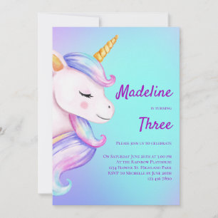 Unicorn Invitation Anniversaire Filles Pastel Arc-