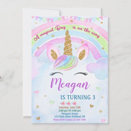 Unicorn invitation anniversaire invitation de lico (Devant)