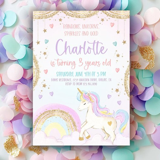 Unicorn Invitation Anniversaire Pastel Unicorn Arc