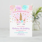 Unicorn Invitation Anniversaire Pink Gold Magie (Debout devant)
