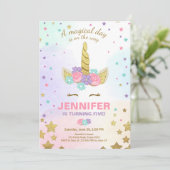 Unicorn Invitation Anniversaire Pink Gold Magie (Debout devant)