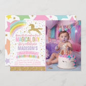 Unicorn Invitation Anniversaire Pink Gold Unicorn (Devant / Derrière)