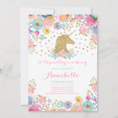 Unicorn Invitation Anniversaire Pink Gold Unicorn (Devant)