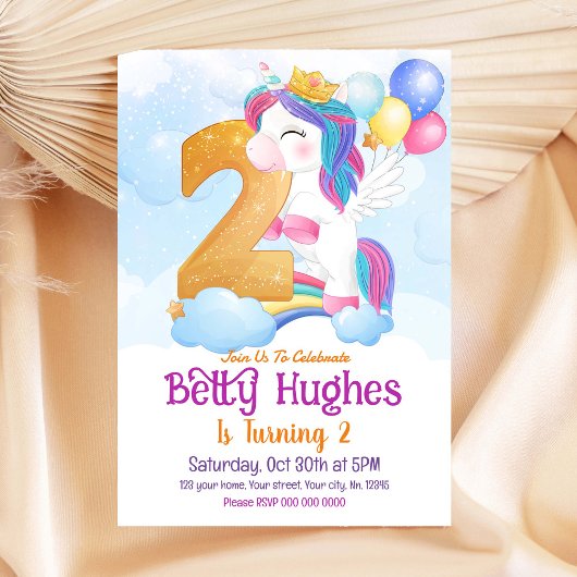 Unicorn Invitation du 2e anniversaire
