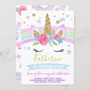 Unicorn invitation fête d'anniversaire rainbow uni