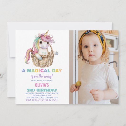 Unicorn Invitations d'anniversaire avec photo (Devant)