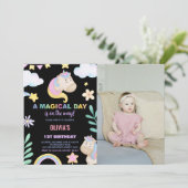 Unicorn Invitations d'anniversaire avec photo (Debout devant)