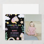 Unicorn Invitations d'anniversaire avec photo (Devant / Derrière)
