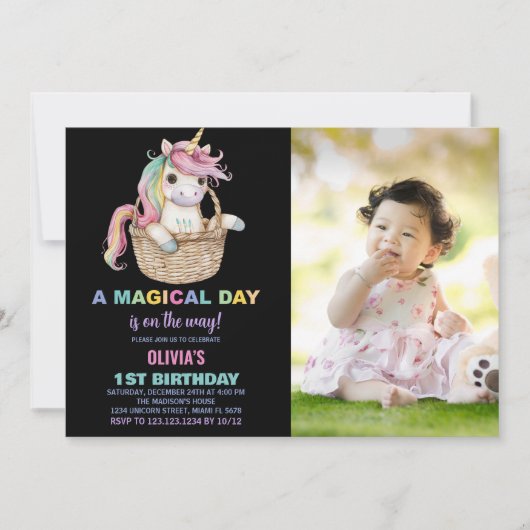 Unicorn Invitations d'anniversaire avec photo (Devant)