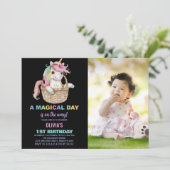 Unicorn Invitations d'anniversaire avec photo (Debout devant)