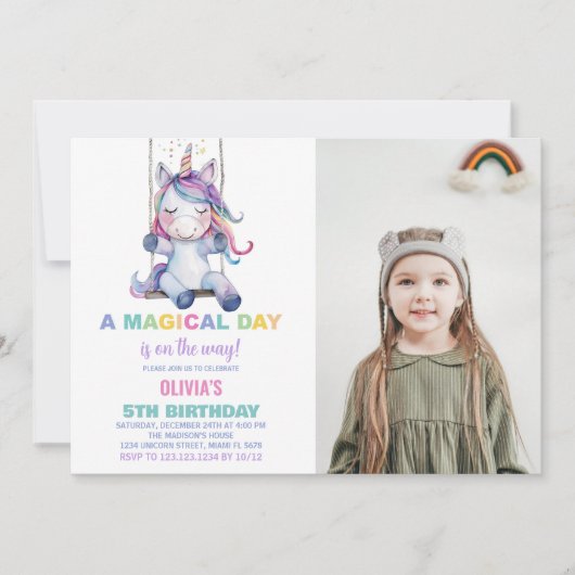 Unicorn Invitations d'anniversaire avec photo (Devant)
