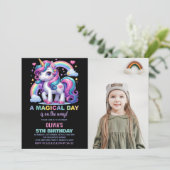 Unicorn Invitations d'anniversaire avec photo (Debout devant)