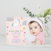 Unicorn Invitations d'anniversaire avec photo (Debout devant)