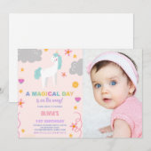 Unicorn Invitations d'anniversaire avec photo (Devant / Derrière)