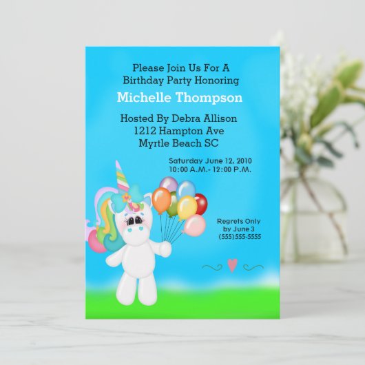Unicorn Invitations de fête d'anniversaire (Debout devant)