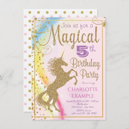 Unicorn Invitations de fête d'anniversaire (Devant / Derrière)