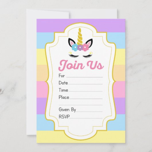 Unicorn Invitations de fête d'anniversaire (Devant)