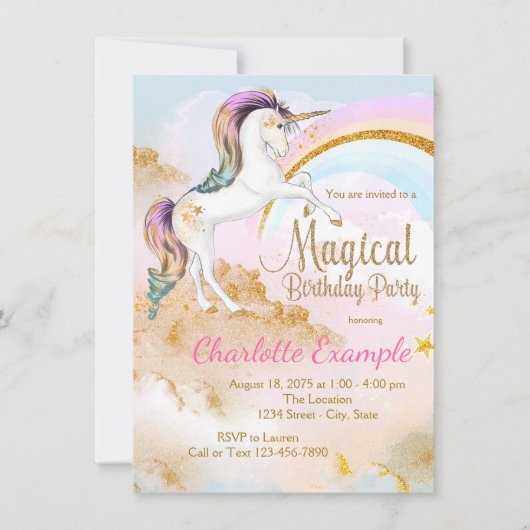 Unicorn Invitations de fête d'anniversaire (Devant)
