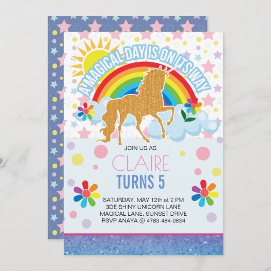Unicorn Invitations pour enfants (Devant / Derrière)