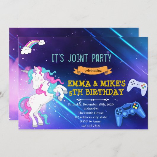 Unicorn jeu joint partie Invitation (Devant / Derrière)