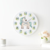 Unicorn Jolie fille Pastel Floral Grande horloge (Maison)