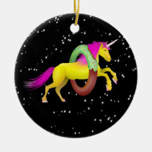 Unicorn Jumping Through a Doughnut Keramisch Ornament