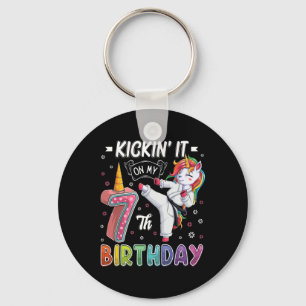 Unicorn Karate 7e verjaardag 7 Zeven jaar oude slo Sleutelhanger