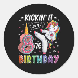 Unicorn Karate 8e verjaardag Acht 8 jaar oude tak Ronde Sticker