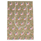 Unicorn Kawaii Rainbow Gold Glitter Sparkle Medium Cadeauzakje (Achterkant)