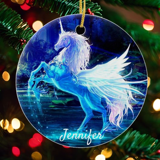  Unicorn kerstboomversienaam en -datum Keramisch Ornament
