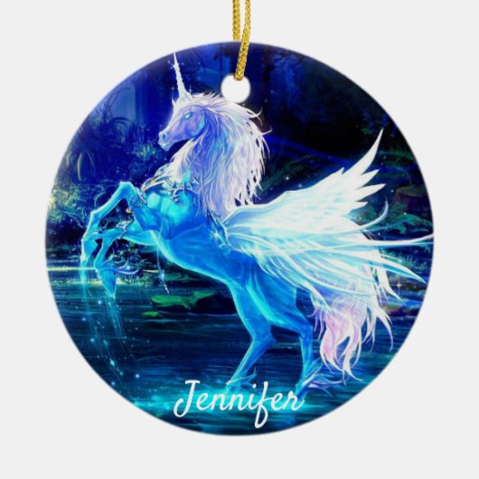 Unicorn kerstboomversienaam en -datum Keramisch Ornament (Voorkant)