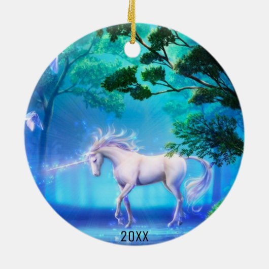  Unicorn kerstboomversienaam en -datum Keramisch Ornament (Achterkant)