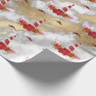 Unicorn kerstFeestdagen Marble Red Rose Gold Cadeaupapier