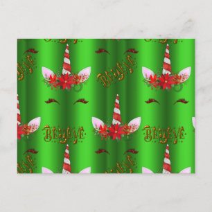 Unicorn Kerstmis Believe Green Briefkaart