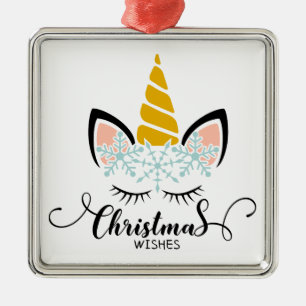 Unicorn kerstwishes metalen ornament