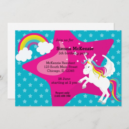 Unicorn * KIES uw achtergrondkleur Kaart (Voorkant / Achterkant)