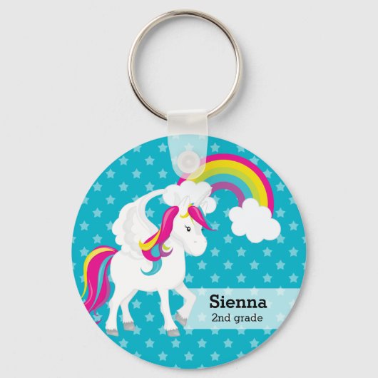 Unicorn * Kies uw achtergrondkleur Sleutelhanger (Voorkant)