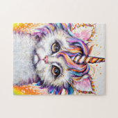 Unicorn Kitten Rainbow-Waterverf Legpuzzel (Horizontaal)