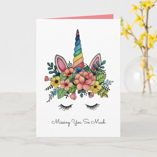 Unicorn Lashes met regenbooghoorn Kaart (Gele Bloem)