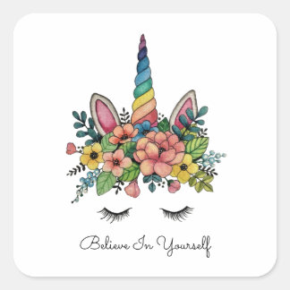 Unicorn Lashes met regenbooghoorn Vierkante Sticker