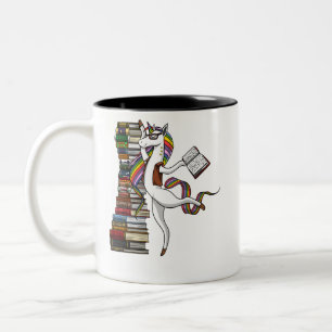 Unicorn Librarian Magical Book Reading Nerd Tweekleurige Koffiemok