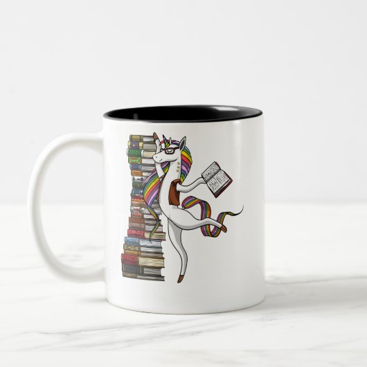 Unicorn Librarian Magical Book Reading Nerd Tweekleurige Koffiemok (Links)