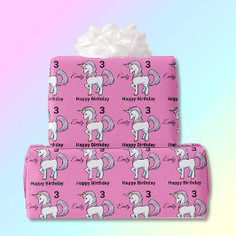 UNICORN Little Girl's Personalize Name Birthday Cadeaupapier