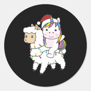 Unicorn Llama Kerstsneeuwwinterdieren Ronde Sticker