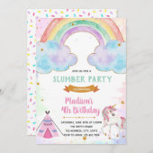 Unicorn logeerpartij verjaardagsuitnodiging kaart (Voorkant / Achterkant)