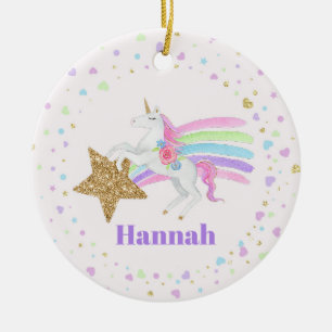 Unicorn Love Hearts & Star Girls Keramisch Ornament
