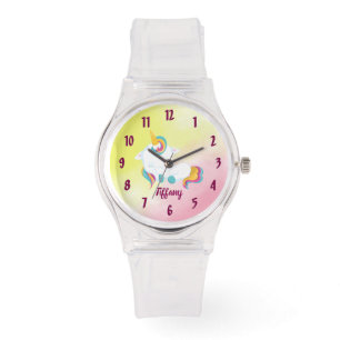 Unicorn Lover Pink en Gele Achtergrond Horloge